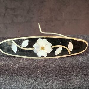 Alpaca Mexico Silver Colored Inlay Hair Barrette 3"